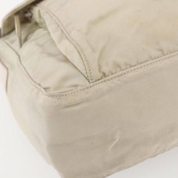 PRADA Shoulder Bag Nylon Beige Silver Auth 151497
