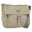 PRADA Shoulder Bag Nylon Beige Silver Auth 151497-1