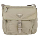 PRADA Shoulder Bag Nylon Beige Silver Auth 151497-2