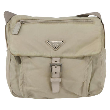 PRADA Shoulder Bag Nylon Beige Silver Auth 151497 - 0