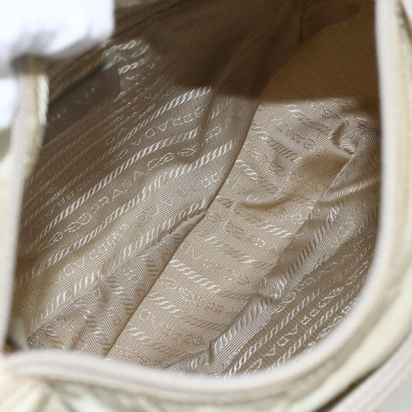 PRADA Shoulder Bag Nylon Beige Silver Auth 151497