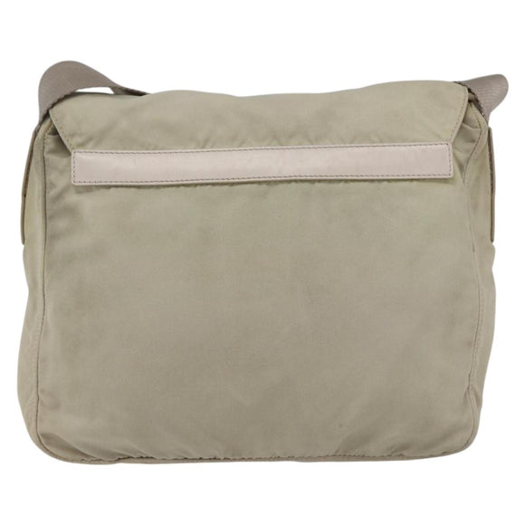 PRADA Shoulder Bag Nylon Beige Silver Auth 151497