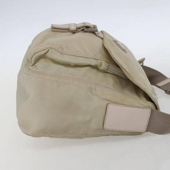 PRADA Shoulder Bag Nylon Beige Silver Auth 151497