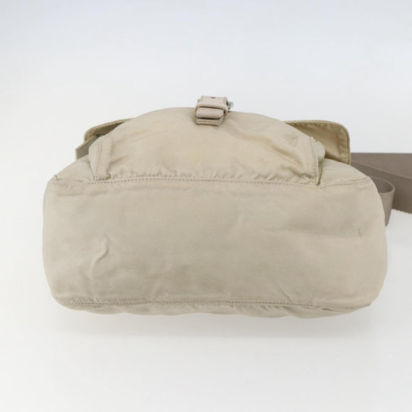 PRADA Shoulder Bag Nylon Beige Silver Auth 151497