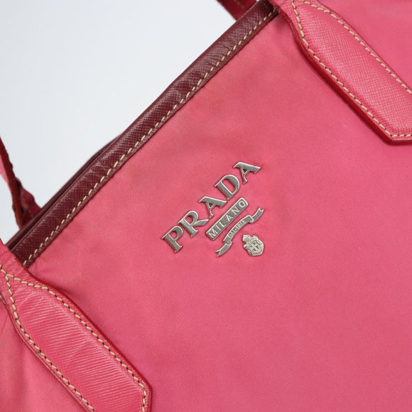 PRADA Tote Bag Nylon Pink Silver Auth 151499