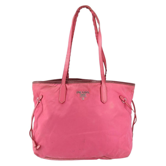 PRADA Tote Bag Nylon Pink Silver Auth 151499