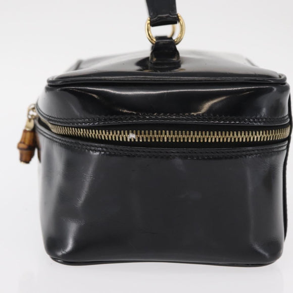 GUCCI Bamboo vanity Hand Bag Patent leather Black Gold 032 1705 0150 Auth 151500