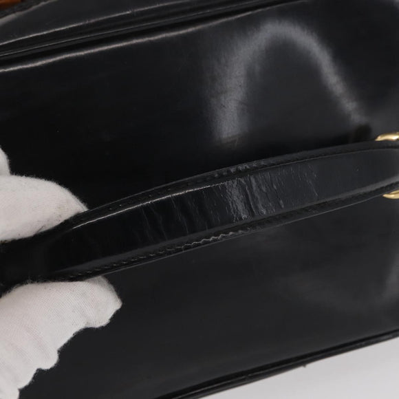 GUCCI Bamboo vanity Hand Bag Patent leather Black Gold 032 1705 0150 Auth 151500