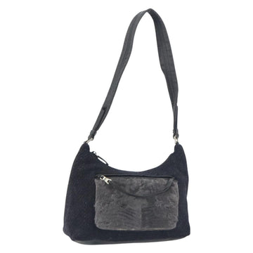 PRADA Shoulder Bag Wool Black Silver Auth 151503