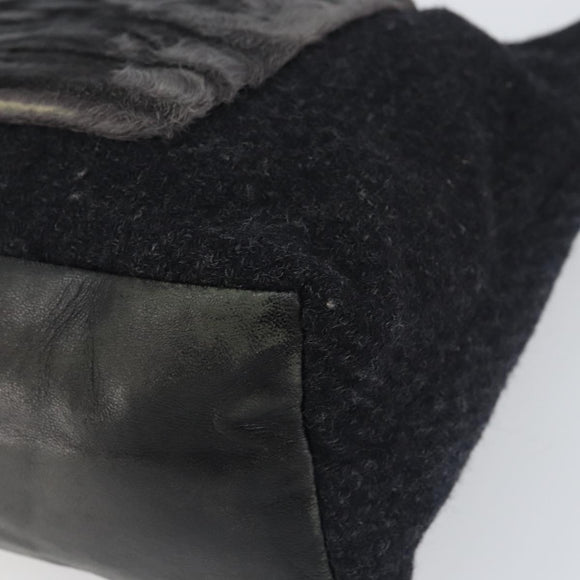 PRADA Shoulder Bag Wool Black Silver Auth 151503