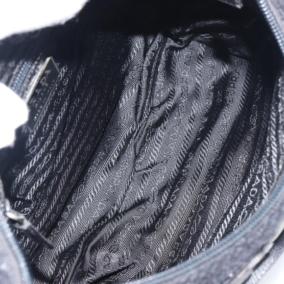 PRADA Shoulder Bag Wool Black Silver Auth 151503