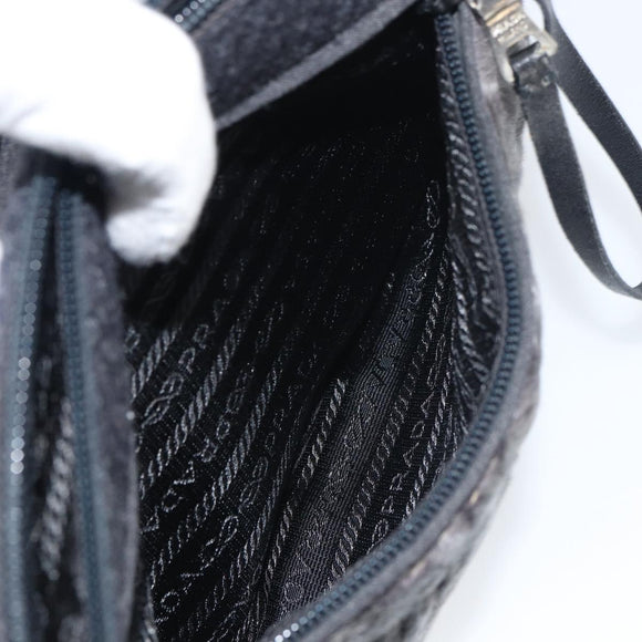 PRADA Shoulder Bag Wool Black Silver Auth 151503