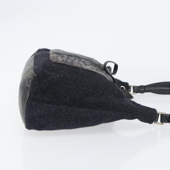 PRADA Shoulder Bag Wool Black Silver Auth 151503