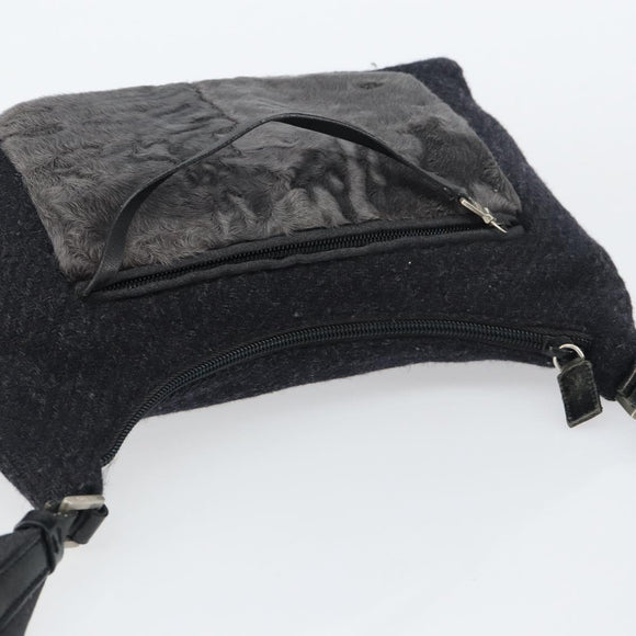 PRADA Shoulder Bag Wool Black Silver Auth 151503