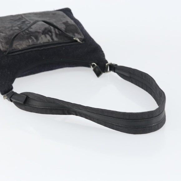 PRADA Shoulder Bag Wool Black Silver Auth 151503
