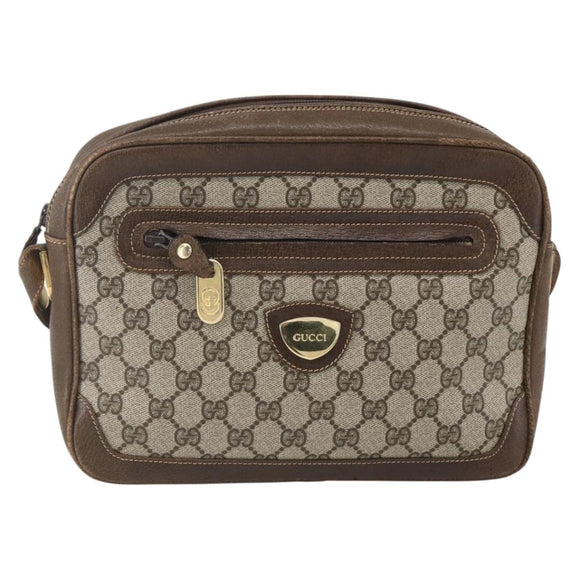 GUCCI GG Supreme Shoulder Bag PVC Beige Gold Auth 151504