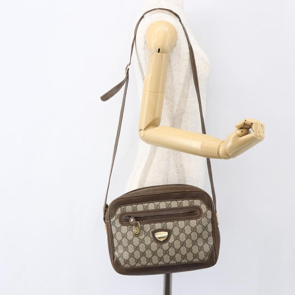 GUCCI GG Supreme Shoulder Bag PVC Beige Gold Auth 151504