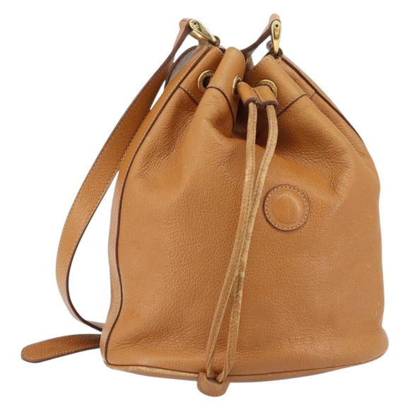 GUCCI Shoulder Bag Leather Brown Gold Auth 151505