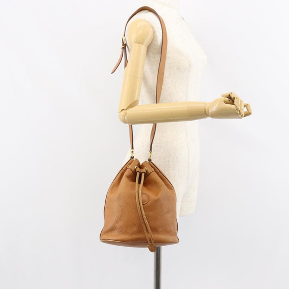 GUCCI Shoulder Bag Leather Brown Gold Auth 151505