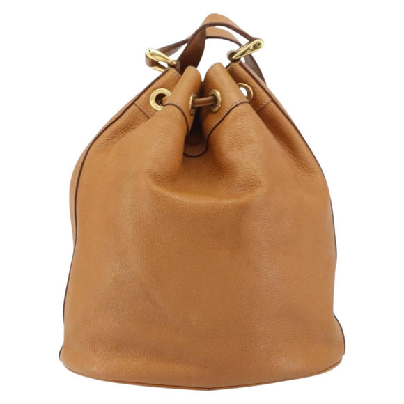 GUCCI Shoulder Bag Leather Brown Gold Auth 151505