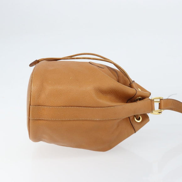 GUCCI Shoulder Bag Leather Brown Gold Auth 151505