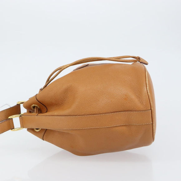 GUCCI Shoulder Bag Leather Brown Gold Auth 151505