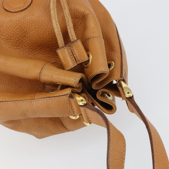 GUCCI Shoulder Bag Leather Brown Gold Auth 151505