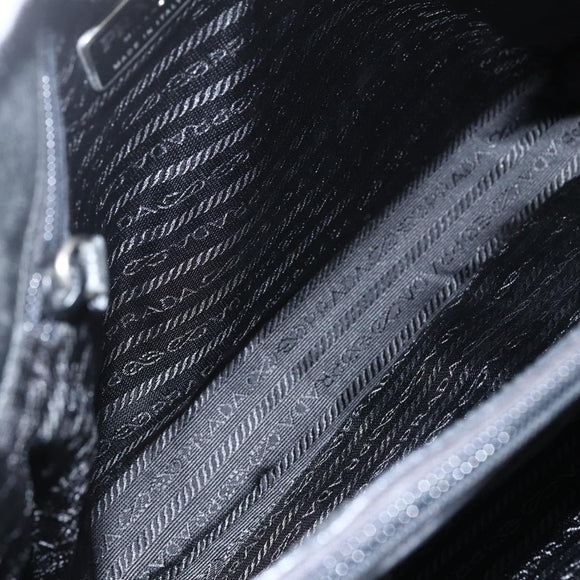 PRADA Tote Bag Nylon Black Silver Auth 151507