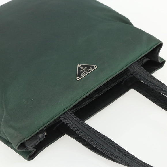 PRADA Tote Bag Nylon Green Silver Auth 151513