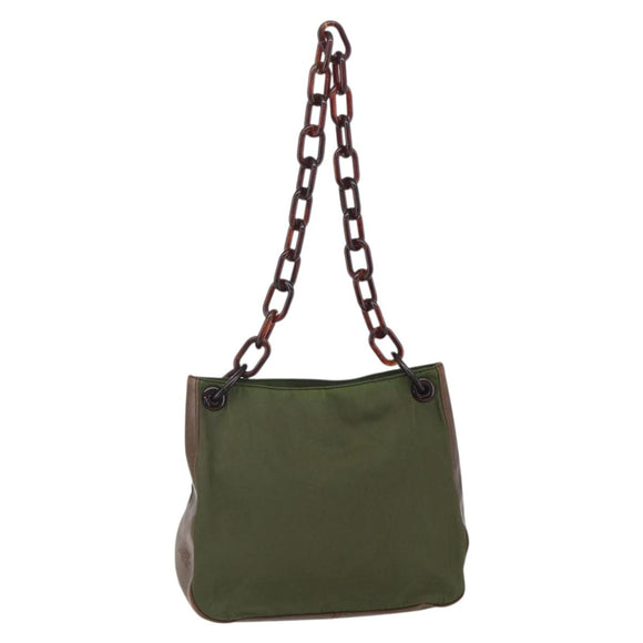 PRADA Shoulder Bag Nylon Green Silver Auth 151514