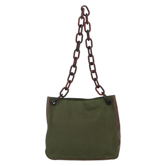 PRADA Shoulder Bag Nylon Green Silver Auth 151514
