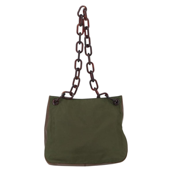 PRADA Shoulder Bag Nylon Green Silver Auth 151514