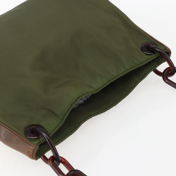 PRADA Shoulder Bag Nylon Green Silver Auth 151514