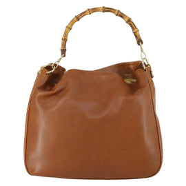 GUCCI Bamboo Shoulder Bag Leather 2way Brown Gold Auth 151516 - 0
