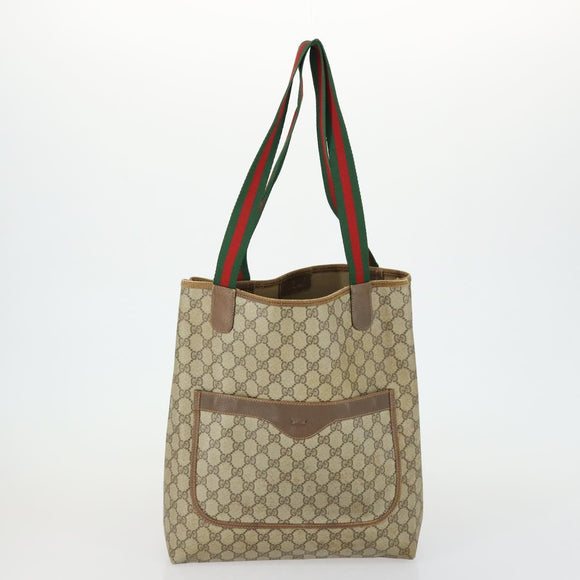 GUCCI GG Canvas Supreme Shoulder Bag Leather 4 Set Beige Red Auth 151517