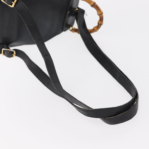 GUCCI Bamboo Backpack Leather Black Gold 003 2058 0030 Auth 151518