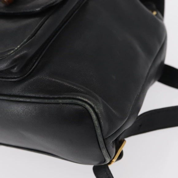 GUCCI Bamboo Backpack Leather Black Gold 003 2058 0030 Auth 151518