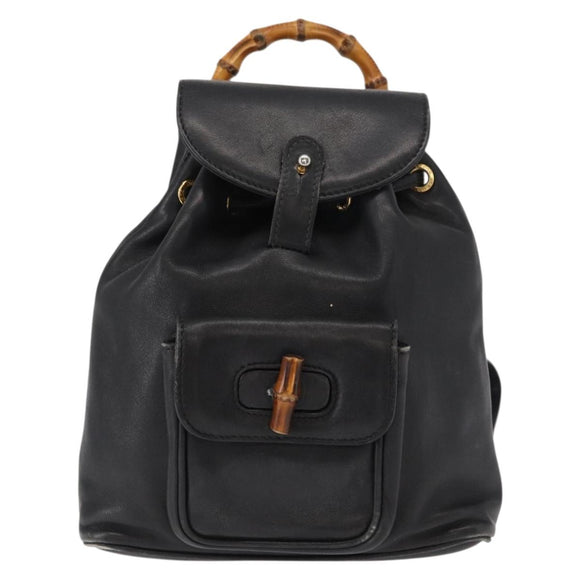 GUCCI Bamboo Backpack Leather Black Gold 003 2058 0030 Auth 151518