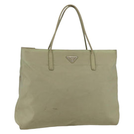 PRADA Tote Bag Nylon Beige Silver Auth 151519