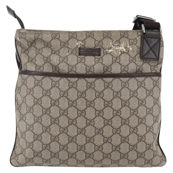 GUCCI GG Supreme Shoulder Bag PVC Beige Silver Auth 151520