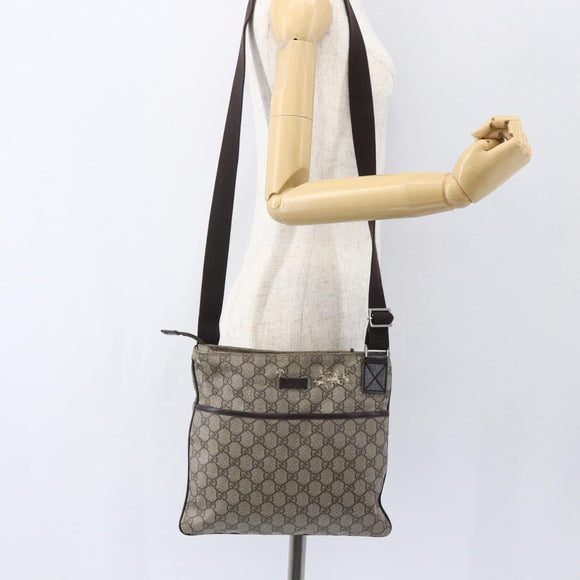 GUCCI GG Supreme Shoulder Bag PVC Beige Silver Auth 151520