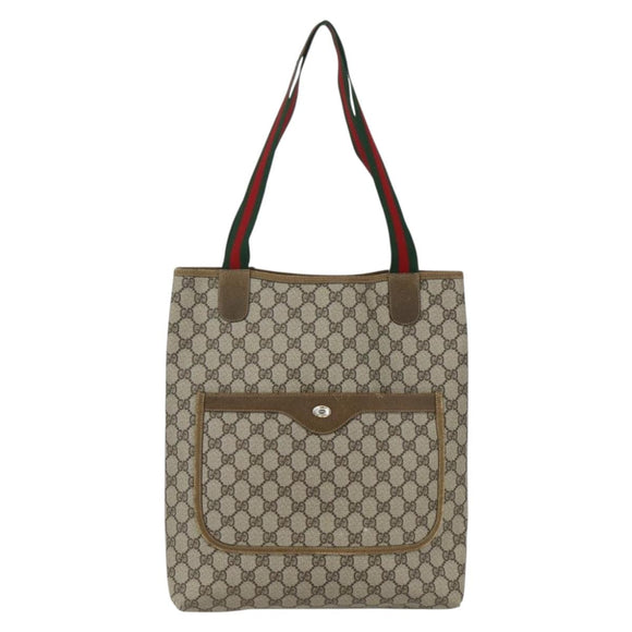 GUCCI GG Supreme Web Sherry Line Tote Bag PVC Beige Red 39 02 003 Auth 151523