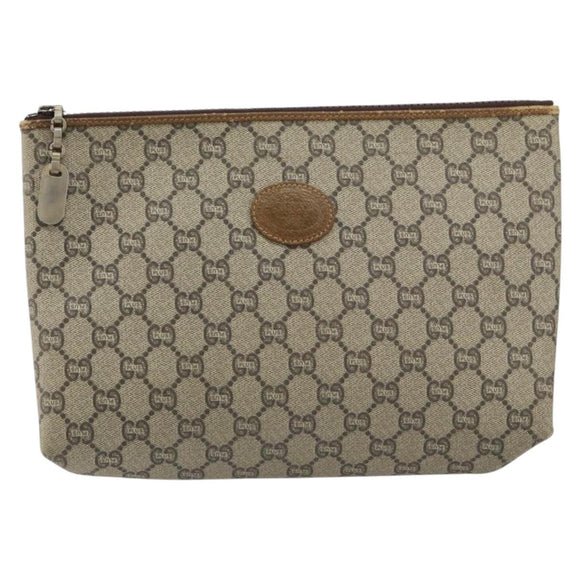 GUCCI GG Plus Supreme Clutch Bag PVC Beige Auth 151524