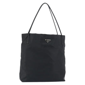PRADA Tote Bag Nylon Black Silver Auth 151527