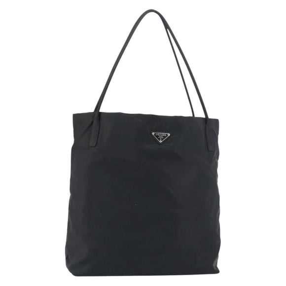PRADA Tote Bag Nylon Black Silver Auth 151527