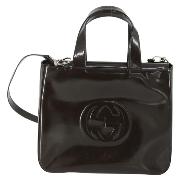 GUCCI Hand Bag Patent leather 2way Brown Silver 000 1013 0504 Auth 151528