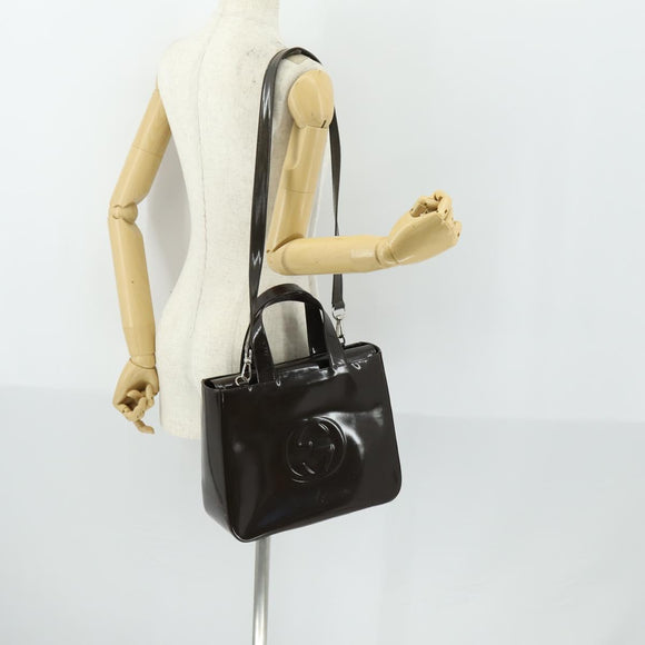 GUCCI Hand Bag Patent leather 2way Brown Silver 000 1013 0504 Auth 151528