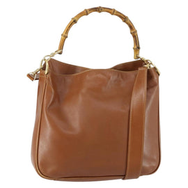 GUCCI Bamboo Shoulder Bag Leather 2way Brown Gold 001 2113 1638 Auth 151532