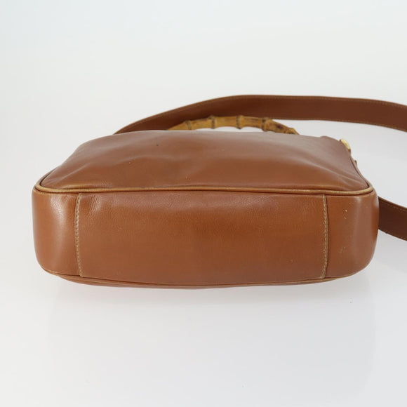 GUCCI Bamboo Shoulder Bag Leather 2way Brown Gold 001 2113 1638 Auth 151532
