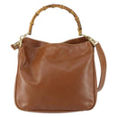 GUCCI Bamboo Shoulder Bag Leather 2way Brown Gold 001 2113 1638 Auth 151532-13